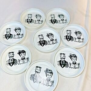 Rare Vintage Norex Black/White Coasters Set of 8  Barkeep and Maid